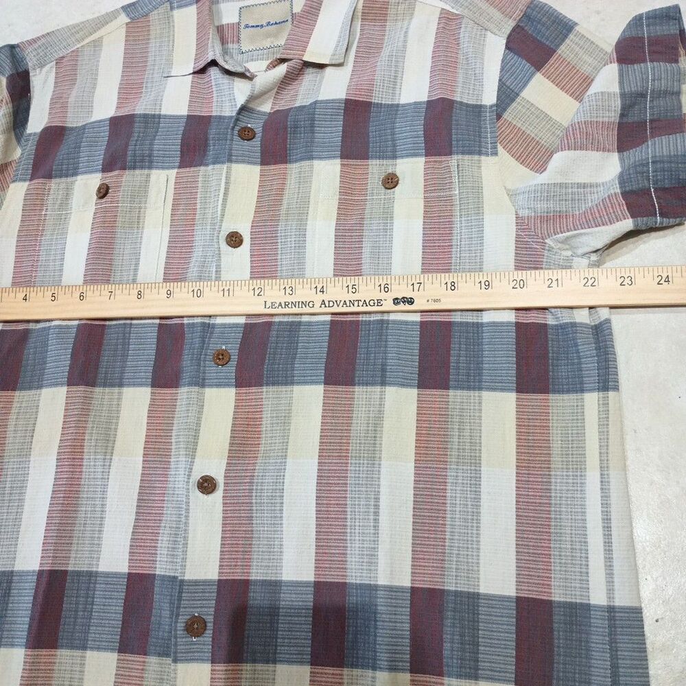Tommy Bahama Shirt Large Collard Plaid Silk Blend Two Pockets w/Buttons Sailfish - Picture 4 of 14